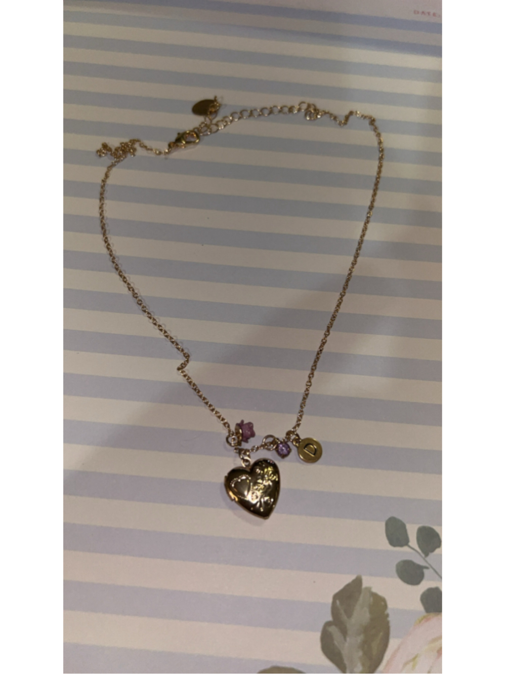 Women's Unbranded Gold Heart Locket Necklace One Size Gold and Purple